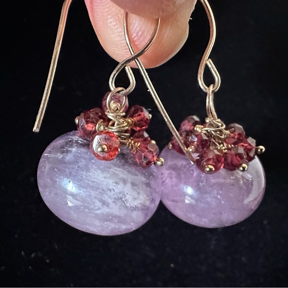 Hand Made Amethyst and Garnet Dangle Earrings NWOT - Picture 6 of 9